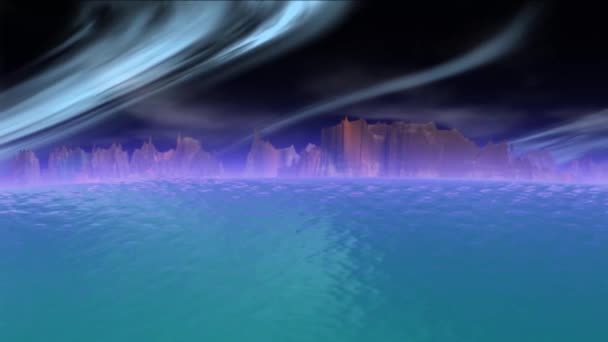 Fantasía planeta alienígena. Rocas y lago — Vídeos de Stock