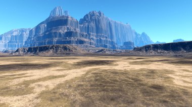 Fantezi uzaylı gezegenine. Kayalar ve gökyüzü 