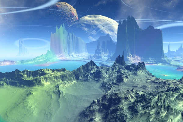 Fantasy pianeta alieno. Rocce e lago — Foto Stock