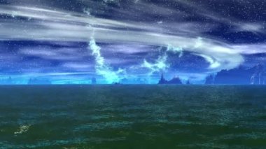 Fantezi uzaylı gezegenine. Kayalar ve göl