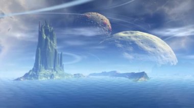 Fantezi uzaylı gezegenine. Kayalar ve göl