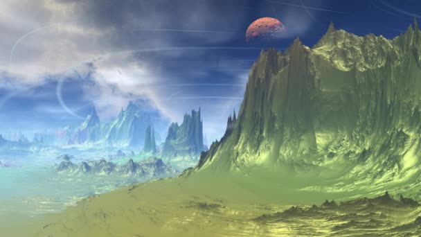 Planète extraterrestre fantastique. Rochers et lac 