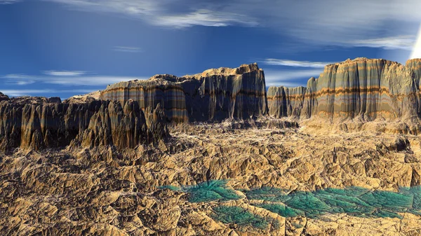 Fantasia planeta alienígena. Pedras e lago — Fotografia de Stock