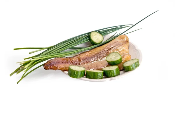 Füme balık soğan ile — Stok fotoğraf