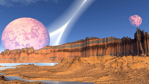 Fantasy alien planet. Rocks and lake. 3D illustration — Stock Photo, Image