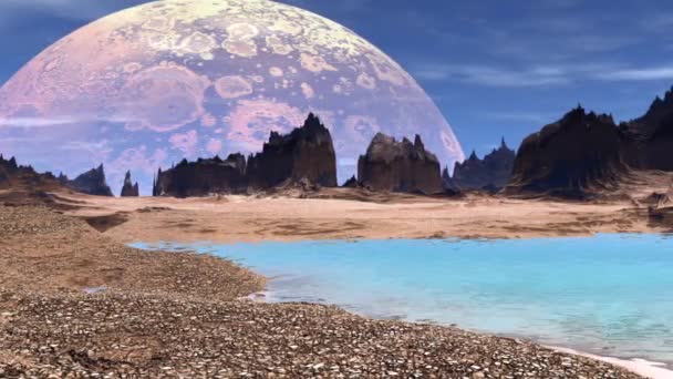 Planète extraterrestre fantastique. Rochers et lac. Animation 3D. 4K — Video