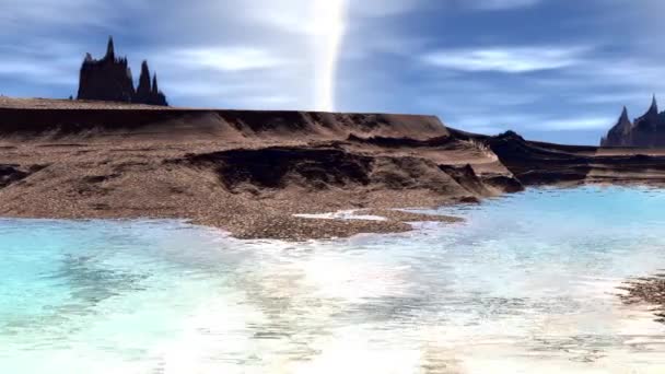 Fantasia planeta alienígena. Pedras e lago. Animação 3D. 4K — Vídeo de Stock
