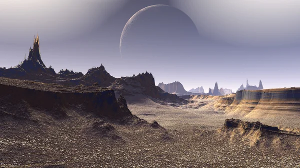 Fantasía planeta alienígena. Rocas y cielo. Ilustración 3D — Foto de Stock