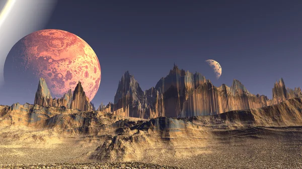 Fantasy alien planet. Rocks and sky. 3D illustration — Stock Photo, Image