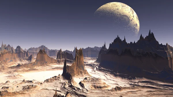 Fantasy alien planet. Rocks and sky. 3D illustration — Stock Photo, Image