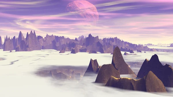 Fantasy alien planet. Rocks and sky. 3D illustration — Stock Photo, Image