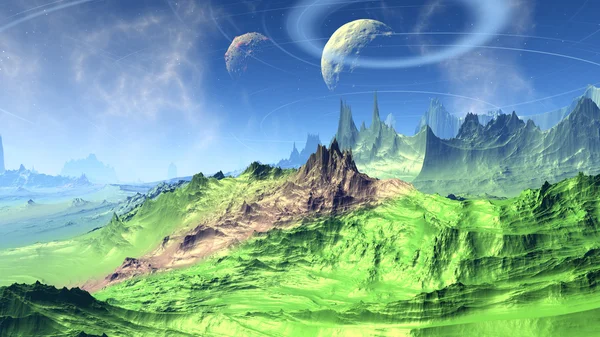 Fantasy främmande planet. Stenar och sky. 3D illustration — Stockfoto