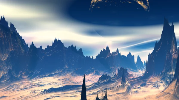 Fantasy alien planet. Rocks and sky. 3D illustration — Stock Photo, Image