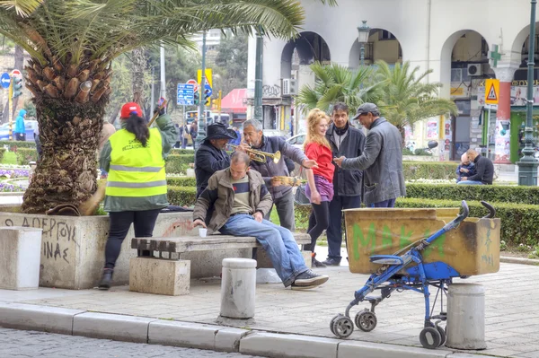 Thessaloniki. Buskers op Aristoteles straat in het centrum van de stad — Stockfoto