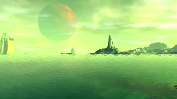 幻想外星人的星球。岩石和湖。3d 动画。4 — 图库视频影像