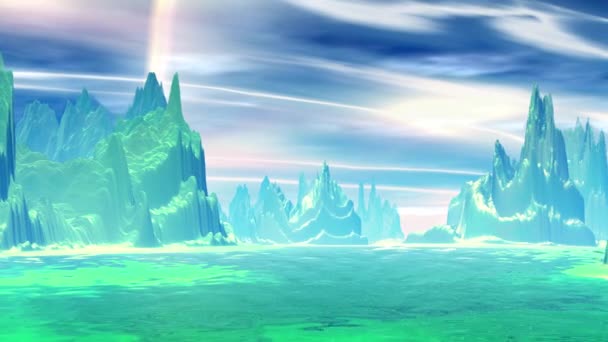 Fantasy alien planet. Rocks and lake. 3d Animation. 4 — Stock Video