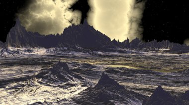 Fantezi uzaylı gezegenine. Ay. 3D render 