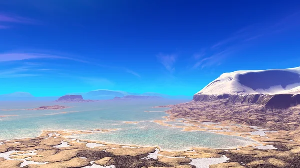 Fantasy alien planet. Mountain and lake. 3D illustration — Stock Photo, Image