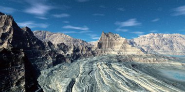 Fantezi uzaylı gezegeni. Dağ. 3B illüstrasyon