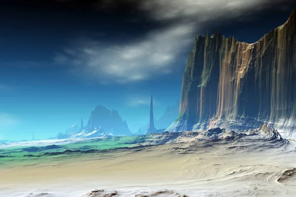 Fantasy Alien Planet Berg Und See Illustration — Stockfoto
