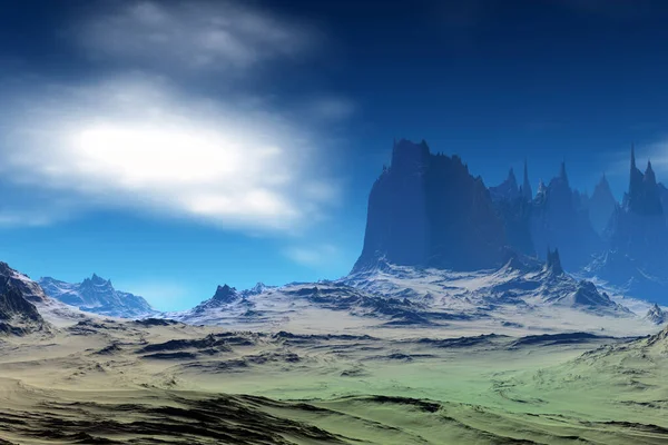 幻想的外星星球山 3D插图 — 图库照片
