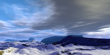 Fantezi uzaylı gezegeni. Dağ. 3B illüstrasyon