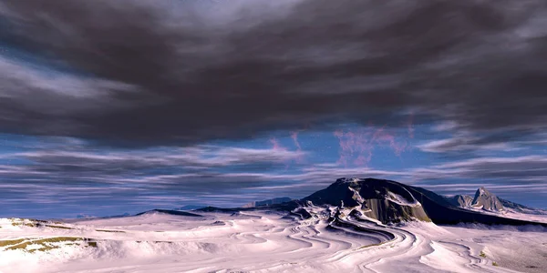 Fantasy Främmande Planet Berget Illustration — Stockfoto