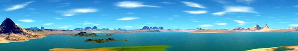 Fantezi Uzaylı Gezegeni Dağ Göl Panorama Illüstrasyon — Stok fotoğraf