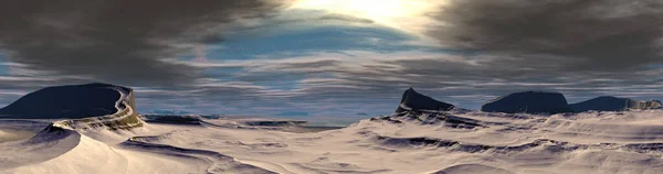 Фантазія Інопланетної Планети Гора Панорама Ілюстрація — стокове фото