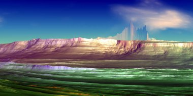 Fantezi uzaylı gezegeni. Dağ. 3B illüstrasyon