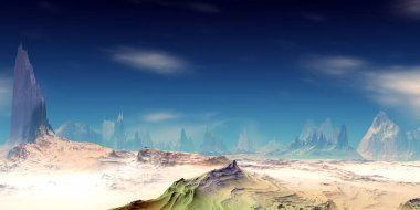 Fantezi uzaylı gezegeni. Dağ. 3B illüstrasyon