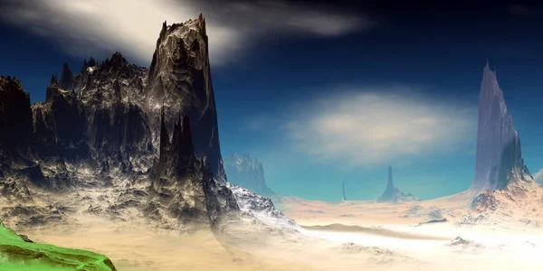 Fantasia Planeta Alienígena Montanha Ilustração — Fotografia de Stock