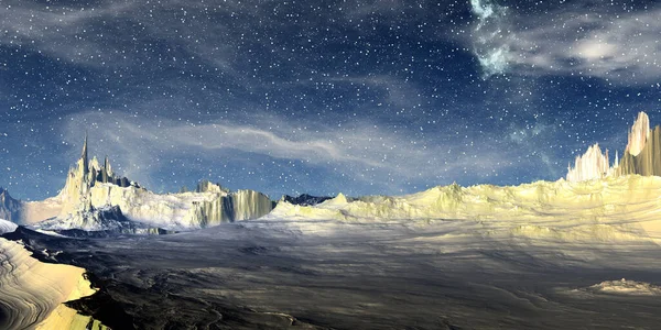 Fantasy Främmande Planet Berget Illustration — Stockfoto