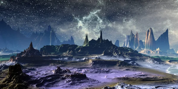 Fantasy Alien Planet Berg Illustration — Stockfoto