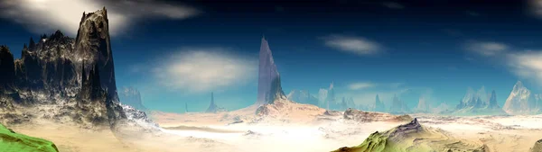 Fantasy Buitenaardse Planeet Berg Een Panorama Illustratie — Stockfoto