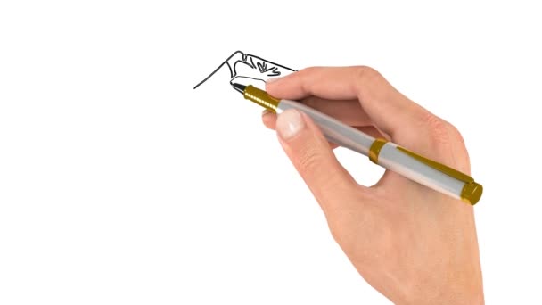 Caneta Desenha Contorno Imagem Doodle Vídeo Whiteboard Animation Bagas Morango — Vídeo de Stock