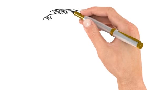 Pióro Rysuje Zarys Obrazu Doodle Video Lub Whiteboard Animation Deser — Wideo stockowe