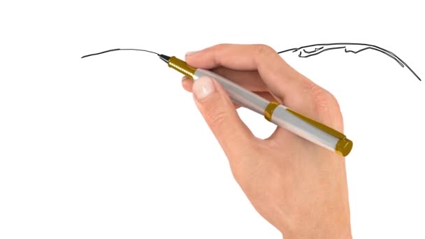 Pero Nakreslí Obrys Obrázku Doodle Video Nebo Whiteboard Animation Dezert — Stock video