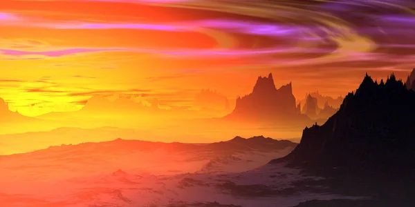Fantasy Alien Planet Mountain Illustration — Stock Photo, Image