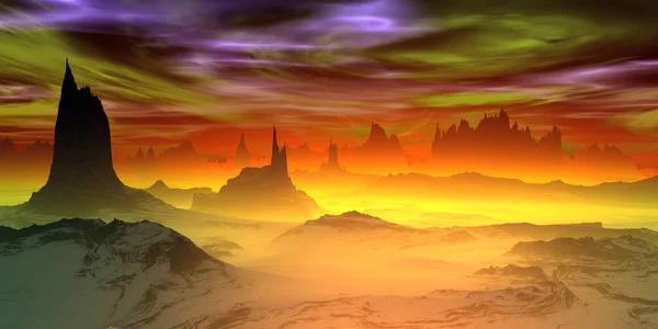 Fantasy Alien Planet Mountain Illustration — Stock Photo, Image