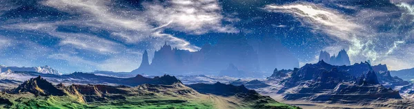 Fantasy Alien Planet Mountain Panorama Illustration — Stock Photo, Image