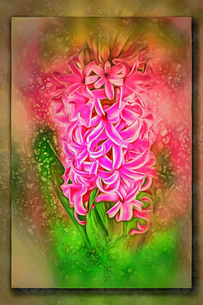 Oil Paint Canvas Picture Photo Imitation Painting Beautiful Inflorescence Hyacinth — Stock Photo, Image