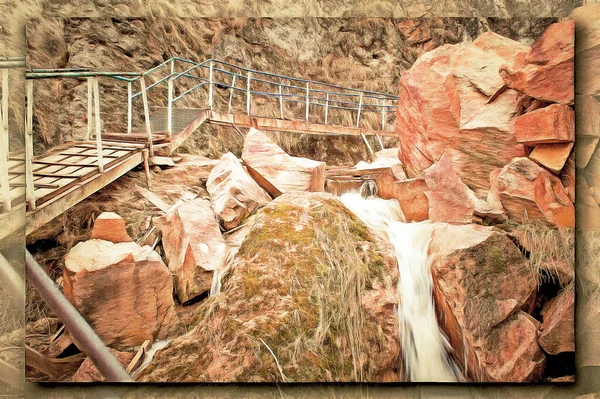 Oil Paint Canvas Picture Photo Imitation Painting Illustration Bottom Gorge — Stock Photo, Image