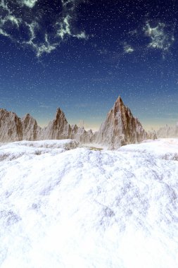 Fantezi uzaylı gezegeni. Dağ. 3B illüstrasyon