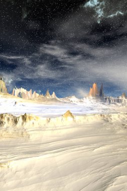 Fantezi uzaylı gezegeni. Dağ. 3B illüstrasyon