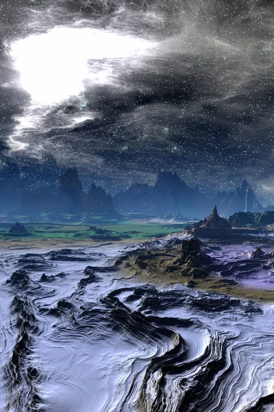 Fantasy Buitenaardse Planeet Berg Illustratie — Stockfoto