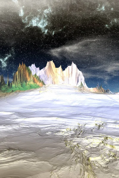 Fantasy alien planet. Mountain. 3D illustration