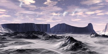 Fantezi uzaylı gezegeni. Dağ. 3B illüstrasyon