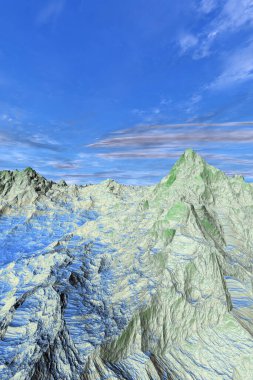 Fantezi uzaylı gezegeni. Dağ. 3B illüstrasyon