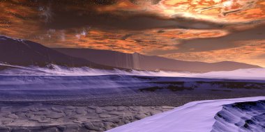 Fantezi uzaylı gezegeni. Dağ. 3B illüstrasyon